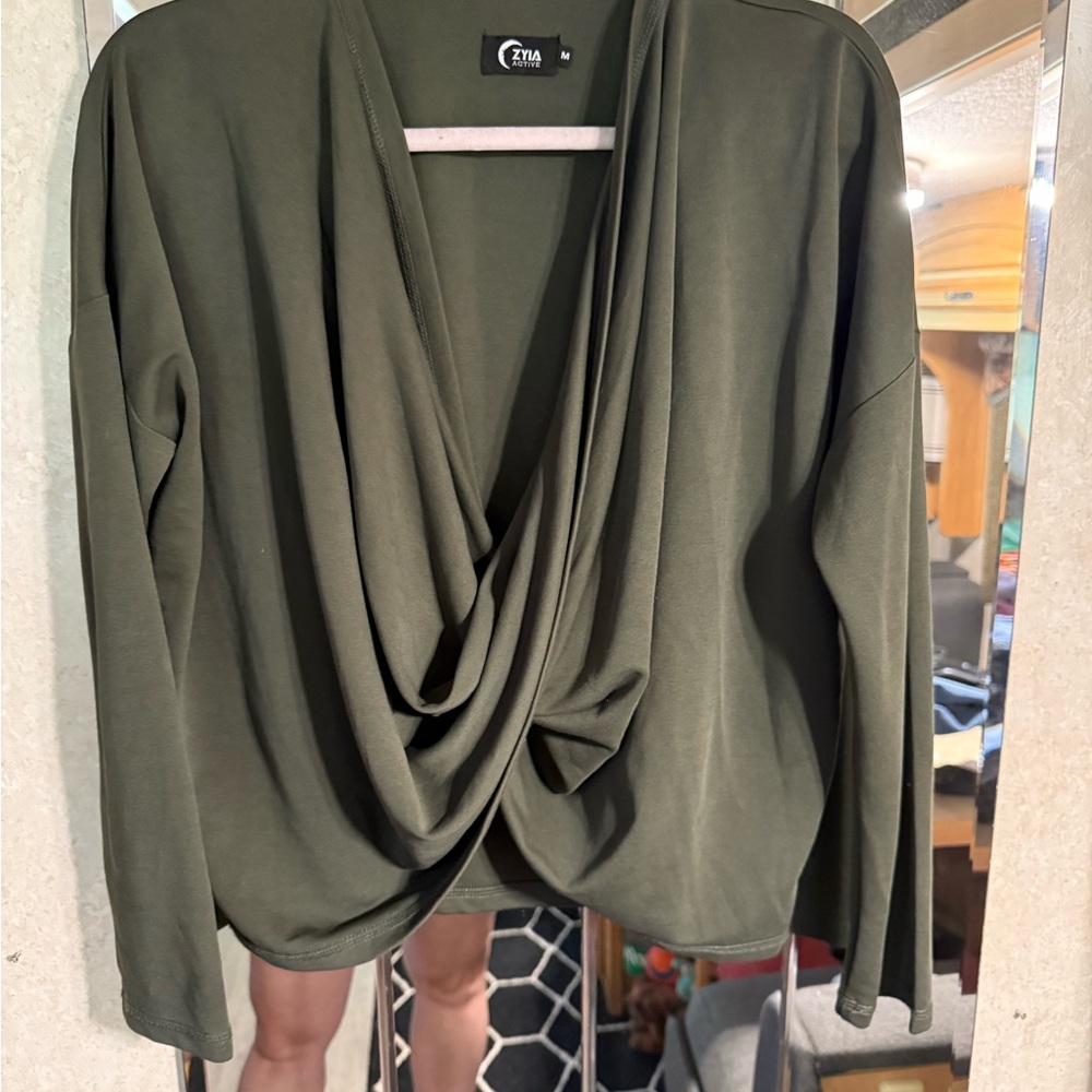 Zyia Olive Green Drape Front Top
